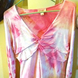 Hand-crafted one-of-a-kind flower petal tie-dye ruched Anne Tayler LOFT top